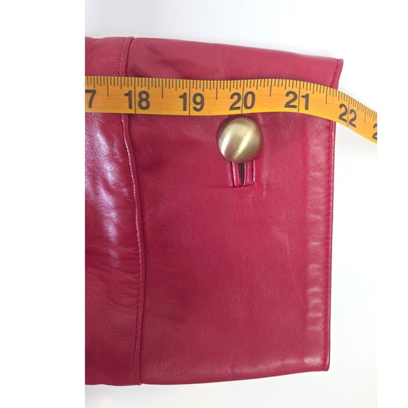 VTG Siena New York Red Leather Swing Coat Mandarin Collar 2 Gold Buttons Small - Picture 11 of 12